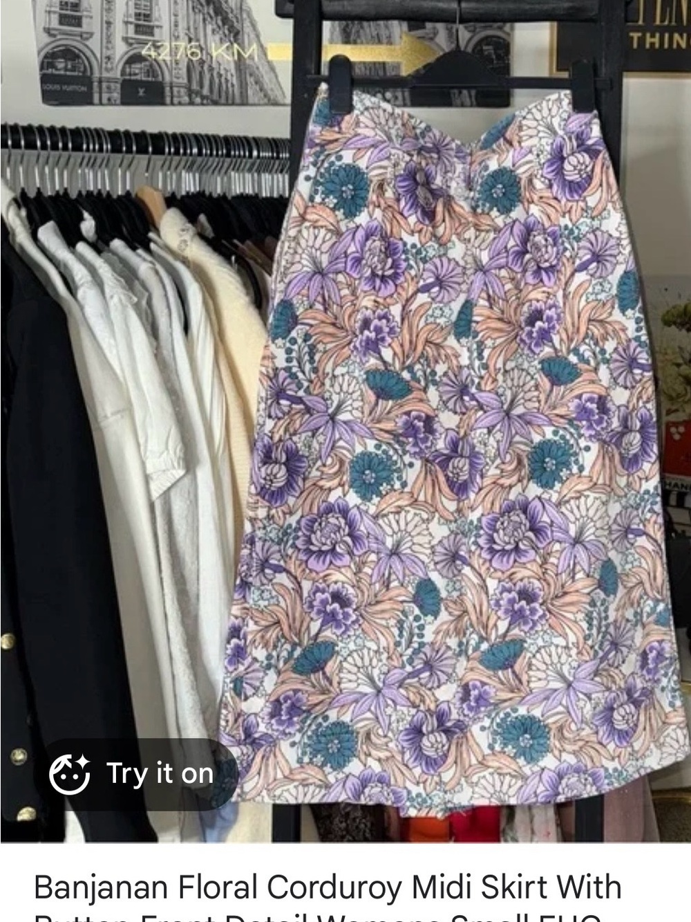 Banjanan Lavender, Teal and Peach Floral Midi Skirt